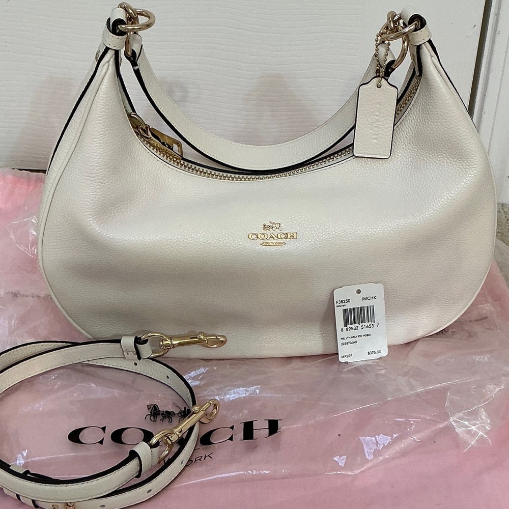 NWT- Coach Cream/Chalk Harley Leather Shoulder Bag - Picture 2 of 7